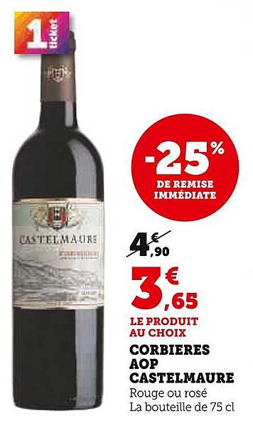 CORBIERES AOP CASTELMAURE Rouge ou rosé La bouteille de 75 cl