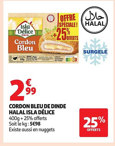 Cordon Bleu de Dinde Halal Isla Délice 400g + 25% offerts