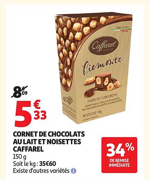 CORNET DE CHOCOLATS AU LAIT ET NOISETTES CAFFAREL