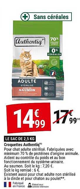 Croquettes Authentiq® Adulte Stérilisé Saumon