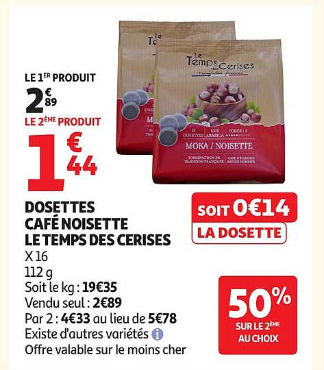 DOSSETTES CAFÉ NOISETTE LE TEMPS DES CERISES