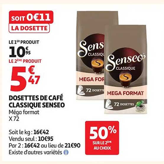 DOSSETTES DE CAFÉ CLASSIQUE SENSEO MÉGA FORMAT X 72