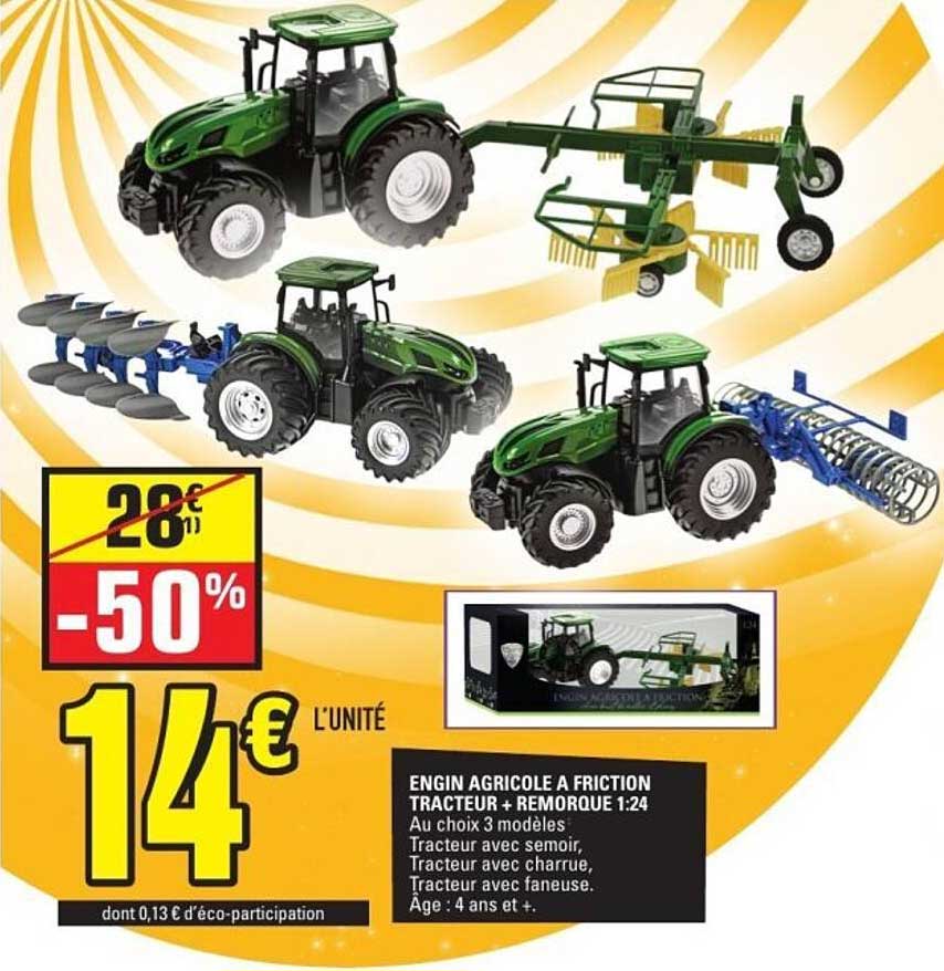 ENGIN AGRICOLE A FRICTION TRACTEUR + REMORQUE 1:24
