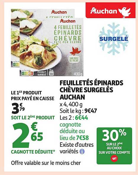 FEUILLETÉS ÉPINARDS CHÈVRE SURGELÉS AUCHAN