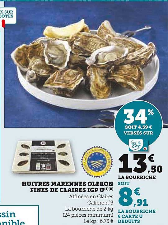 HUITRES MARENNE OLERON FINES DE CLAIRES IGP U(1)(B)