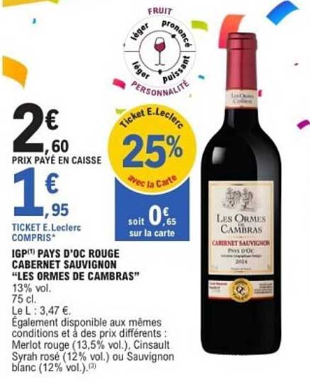 IGP PAYS D'OC ROUGE CABERNET SAUVIGNON "LES ORMES DE CAMBRAS"
