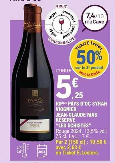 IGP(2) PAYS D'OC SYRAH VIOGNIER JEAN-CLAUDE MAS RÉSERVE "LES SCHISTES"
