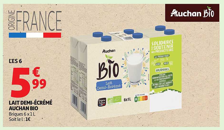 LAIT DEMI-ÉCRÉMÉ AUCHAN BIO
