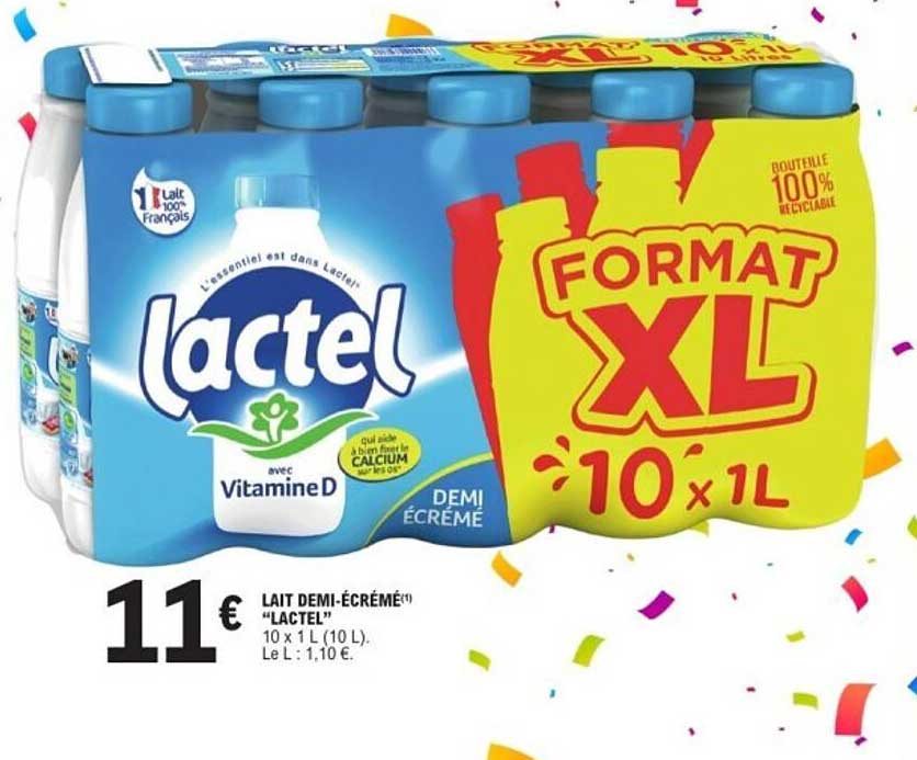 LAIT DEMI-ÉCRÉMÉ "LACTEL" 10 x 1 L