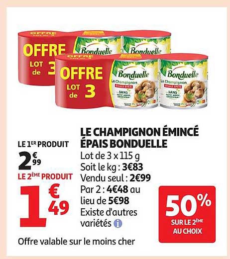 LE CHAMPIGNON ÉMINCÉ ÉPAIS BONDUELLE