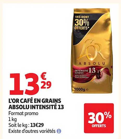 L'OR CAFÉ EN GRAINS ABSOLU INTENSITÉ 13