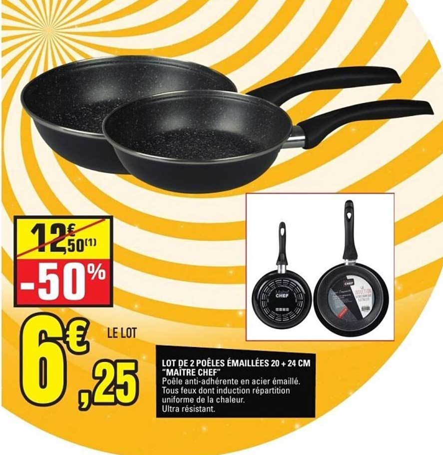 LOT DE 2 POÊLES ÉMAILLÉES 20 + 24 CM "MAÎTRE CHEF"