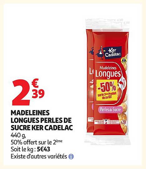 MADELEINES LONGUES PERLES DE SUCRE KER CADELAC