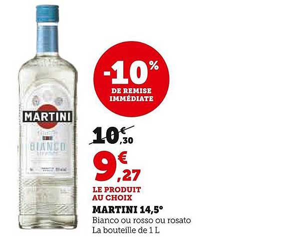 Martini 14,5° Bianco ou rosso ou rosato, La bouteille de 1 L