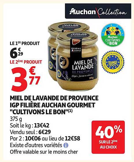 MIEL DE LAVANDE DE PROVENCE IGP FILIÈRE AUCHAN GOURMET "CULTIVONS LE BON"