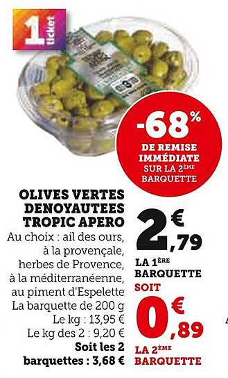 OLIVES VERTES DENOYATEES TROPIC APERO
