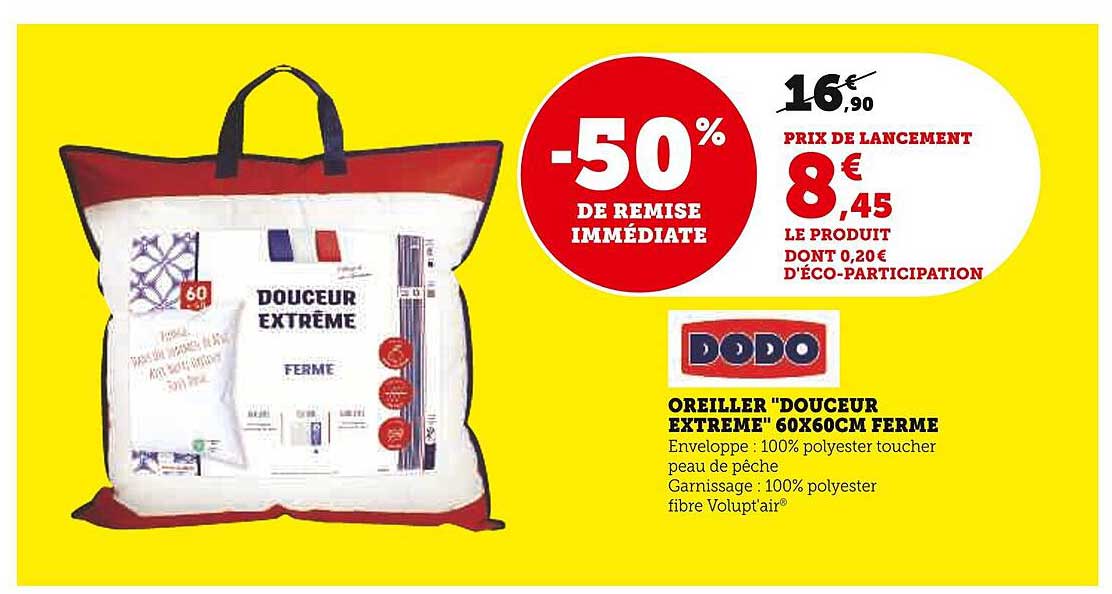 OREILLER "DOUCEUR EXTREME" 60X60CM FERME