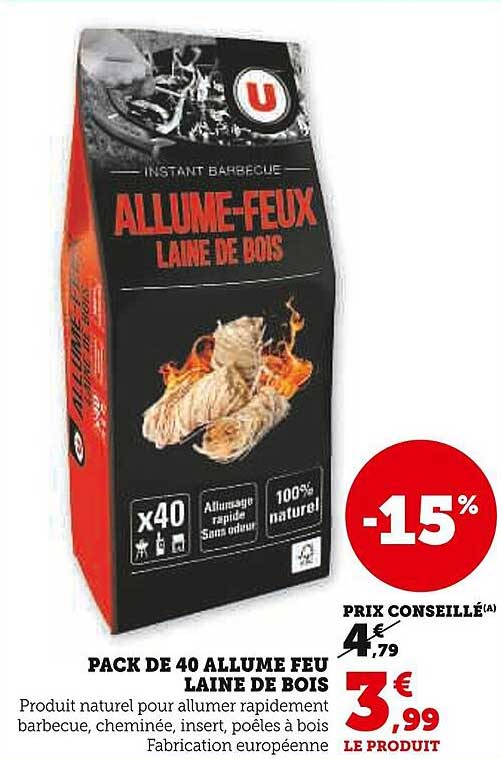 PACK DE 40 ALLUME FEU LAINE DE BOIS