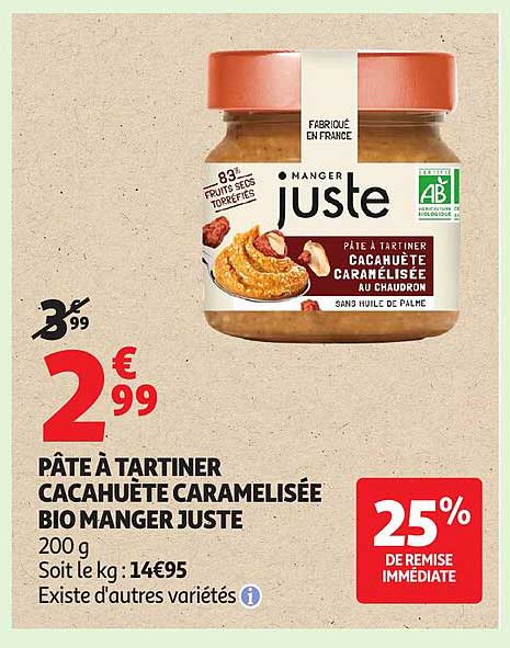 PÂTE À TARTINER CACAHUÈTE CARAMELISÉE BIO MANGER JUSTE