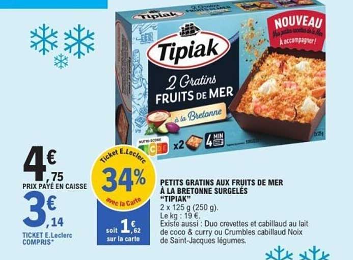 PETITS GRATINS AUX FRUITS DE MER À LA BRETONNE SURGELÉS "TIPIAK"
