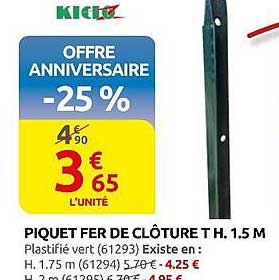 PIQUET FER DE CLÔTURE T H. 1.5 M