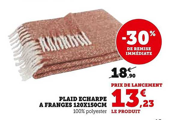 PLAID ECHARPE A FRANGES 120X150CM