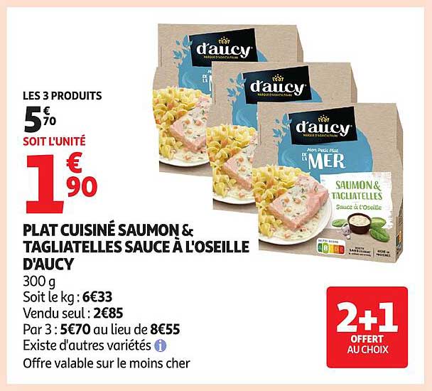 Plat cuisiné saumon & tagiatelles sauce à l'oseille d'aucy