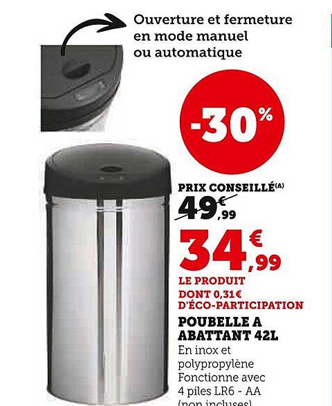 POUBELLE À ABATTANT 42L