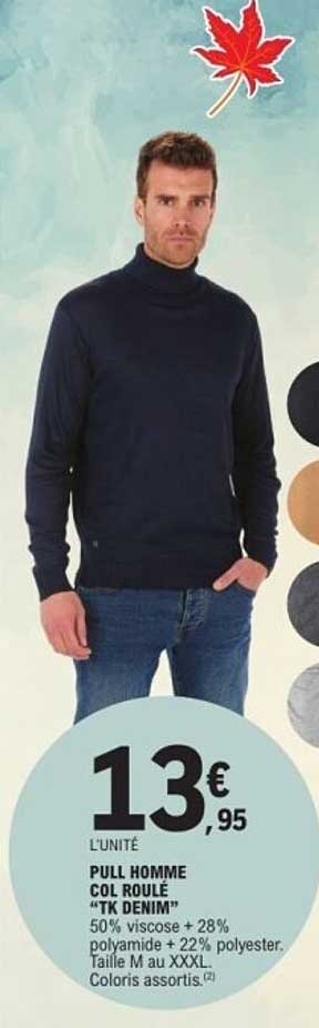 PULL HOMME COL ROULE "TK DENIM"