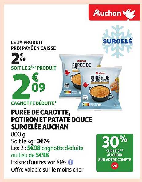 PURÉE DE CAROTTE, POTIRON ET PATATE DOUCE SURGELÉE AUCHAN
