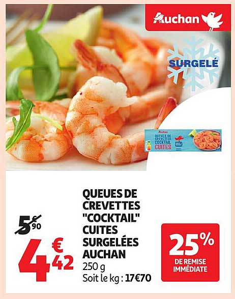 QUEUES DE CREVETTES "COCKTAIL" CUITES SURGELÉES AUCHAN