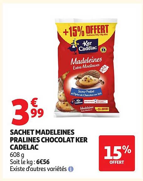SACHET MADELEINES PRALINES CHOCOLAT KER CADELAC