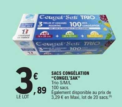SACS CONGÉLATION "CONGEL'SAK" Trio S/M/L 100 sacs