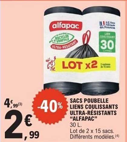 SACS POUBELLE LIENS COULISSANTS ULTRA-RÉSISTANTS "ALFAPAC"