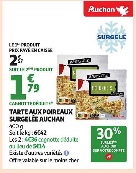 TARTE AUX POIREAUX SURGELÉE AUCHAN
