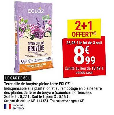 Terre dite de bruyère pleine terre ECLOZ