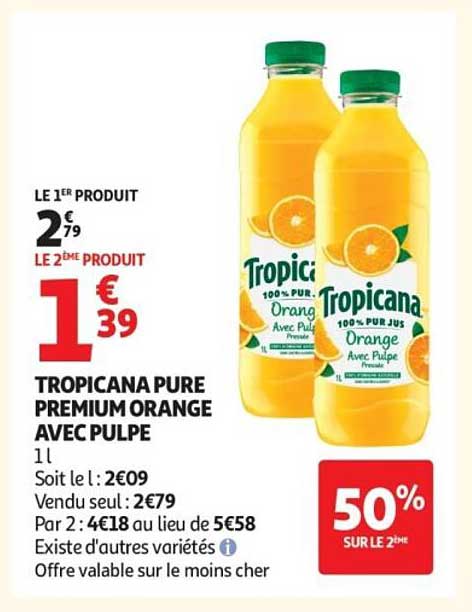 TROPICANA PURE PREMIUM ORANGE AVEC PULPE