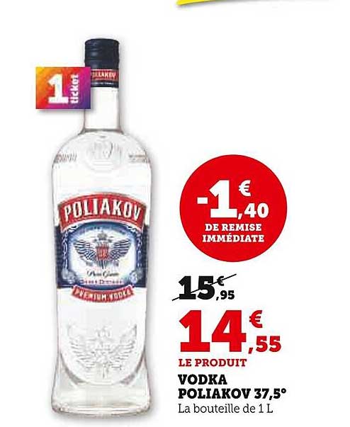 Vodka Poliakov 37,5° La bouteille de 1 L
