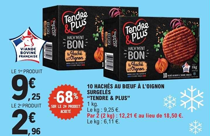 10 HACHÉS AU BŒUF À L’OIGNON SURGELÉS “TENDRE & PLUS”