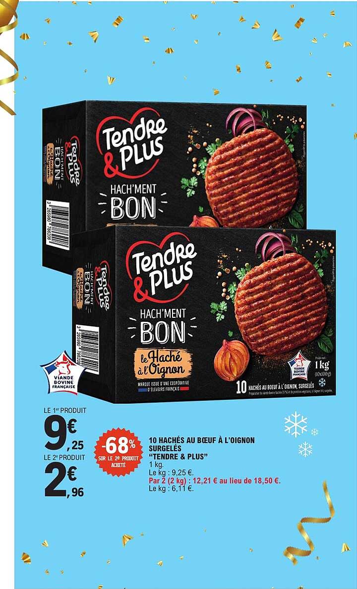 10 HÂCHÉS AU BŒUF À L’OIGNON SURGELÉS “TENDRE & PLUS”