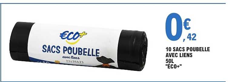 10 SACS POUBELLE AVEC LIENS 50L "ÉCO+"