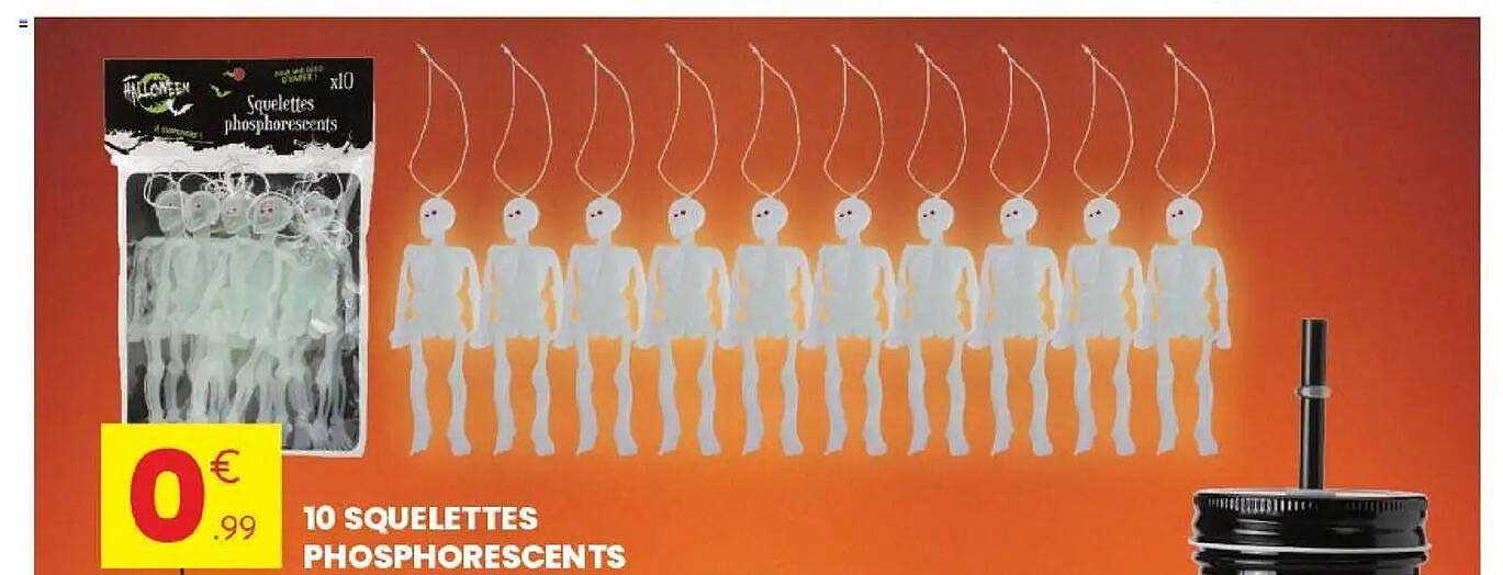 10 SQUELETTES PHOSPHORESCENTS