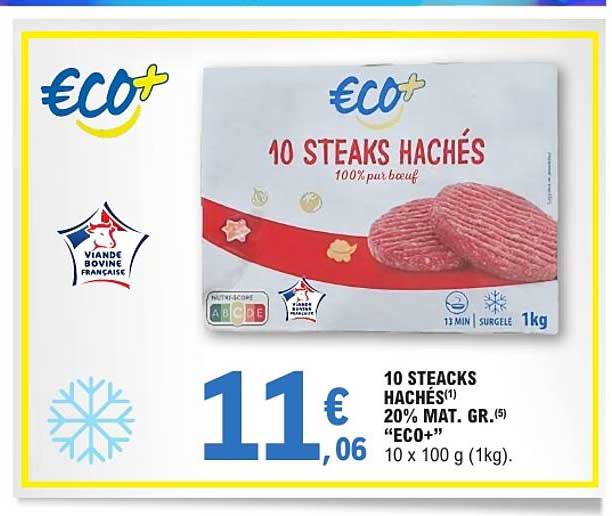 10 STEAKS HACHÉS 20% MAT. GR. «ECO+» 10 x 100 g (1kg)