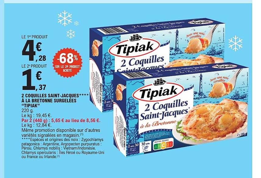2 Coquilles Saint-Jacques à la bretonne surgelées "Tipiak"