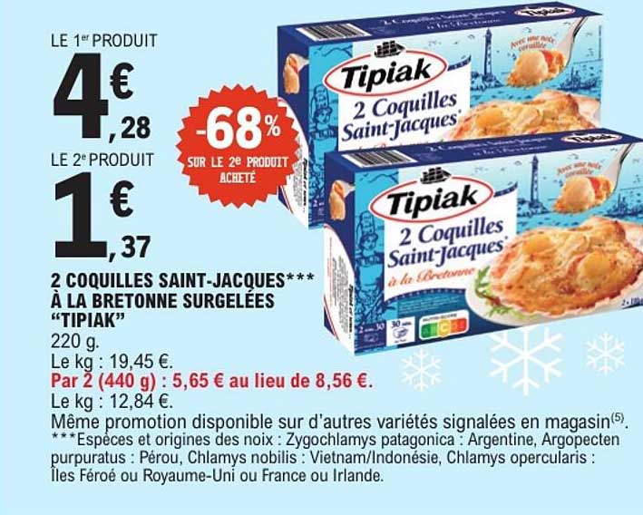 2 Coquilles Saint-Jacques*** à la bretonne surgelées "Tipiak"