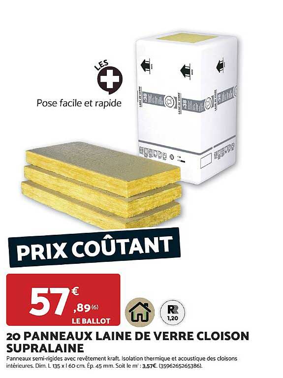 20 PANNEAUX LAINE DE VERRE CLOISON SUPRALAINE