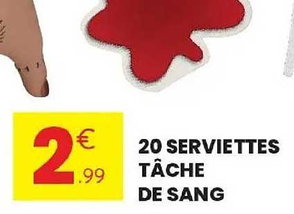 20 SERVIETTES TÂCHE DE SANG