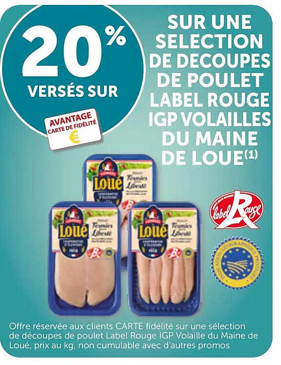 20% versés sur une sélection de découpes de poulet Label Rouge IGP Volaille du Maine de Loué(1)