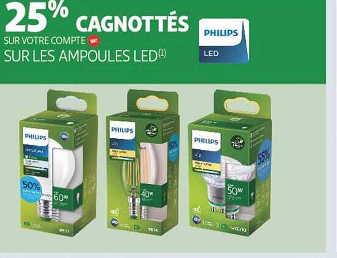 25% CAGNOTTÉS SUR VOTRE COMPTE SUR LES AMPOULES LED(1)