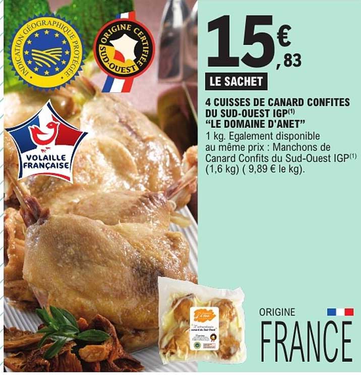 4 CUISSES DE CANARD CONFITES DU SUD-OUEST IGP “LE DOMAINE D'ANET”